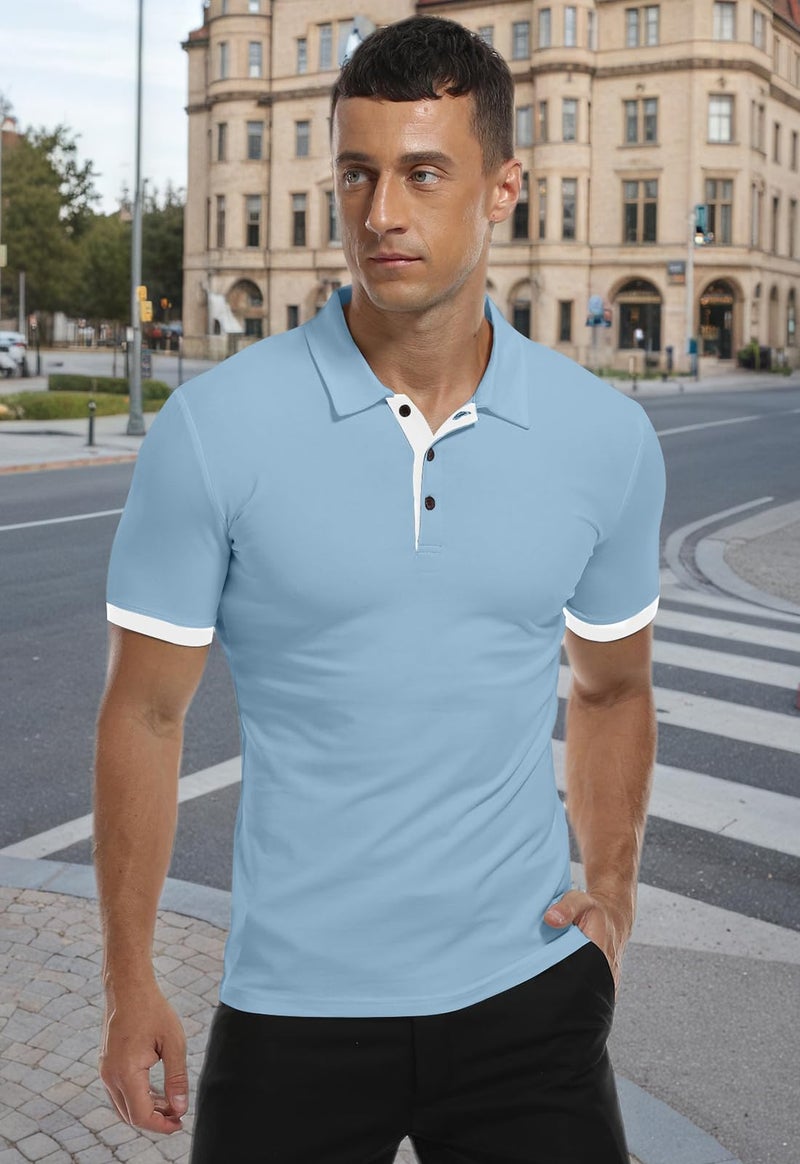 KUYIGO Men's Spot Shield Short Sleeve Polo Sport Shirt Fashion Golf Slim Fit Shirts Small Sky Blue - Image 4